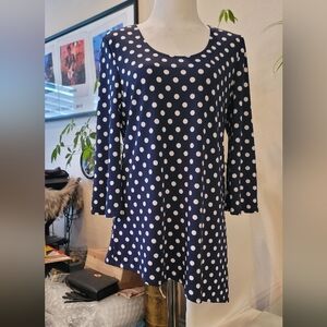 Slinky Brand Polka Dot Navy Blue Top